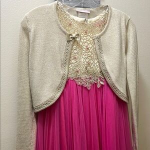 Pink Butterfly Pink & Cream Sequin & Lace Dress with Bolero Girls Large Size 10